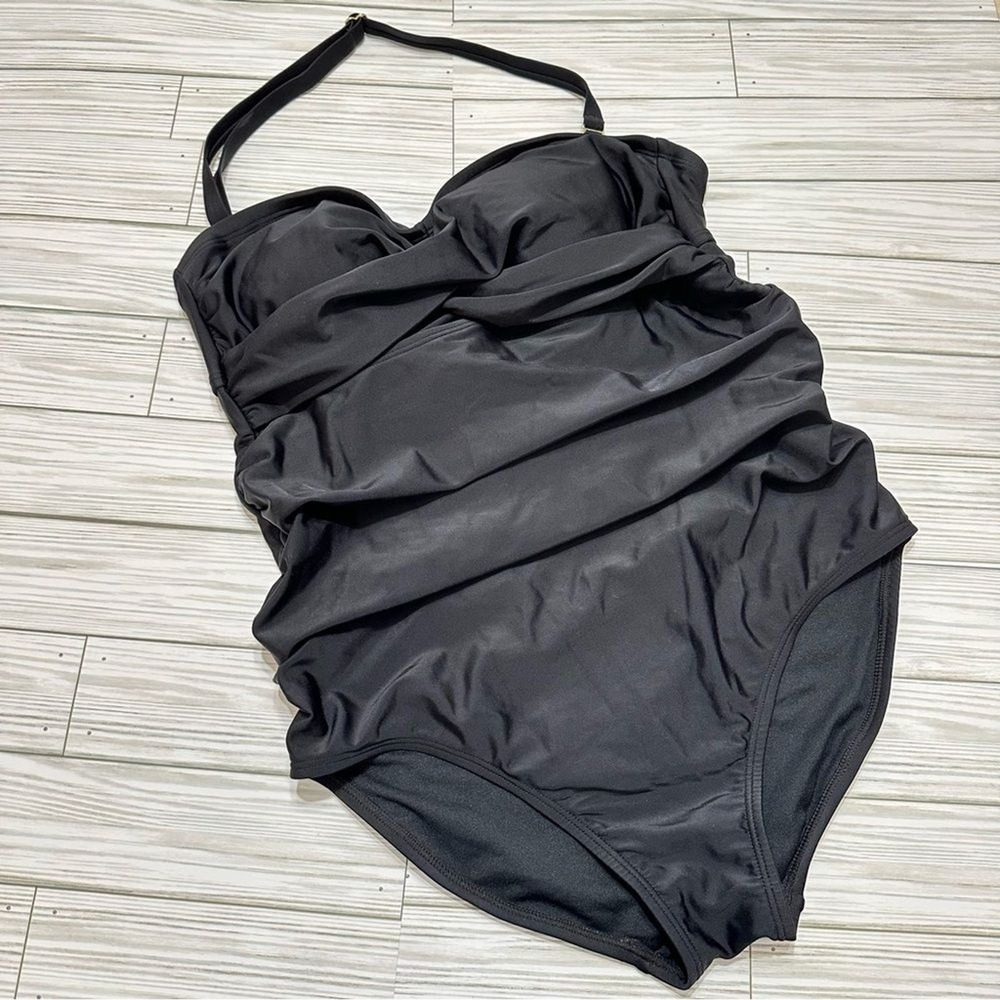 Isabel Maternity Black Ruched Halter One Piece Swimsuit D/DD-M‎